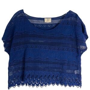 Lost blue crochet lace boxy oversized cropped boho festival top small